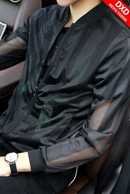 2018 mùa hè quần áo chống nắng nam siêu mỏng thoáng khí áo khoác Hàn Quốc phiên bản của xu hướng của thanh niên kích thước lớn quần áo rỗng áo khoác bomber Đồng phục bóng chày
