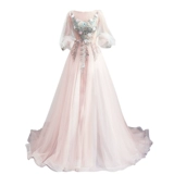 Розовое свадебное платье для невесты, вечернее платье, рукава фонарики