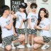 Cha mẹ và con phù hợp với bộ đồ ngủ ngụy trang mùa hè ngắn tay bông Hàn Quốc phiên bản của một gia đình ba bốn- gia đình nhà ăn mặc mẹ và con gái nhà dịch vụ Cha mẹ và con