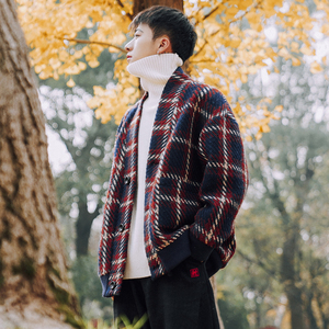 Mùa xuân và mùa thu mới màu sắc tương phản kẻ sọc V-Cổ áo len nam xu hướng cardigan coat Hàn Quốc phiên bản của lỏng vai áo len