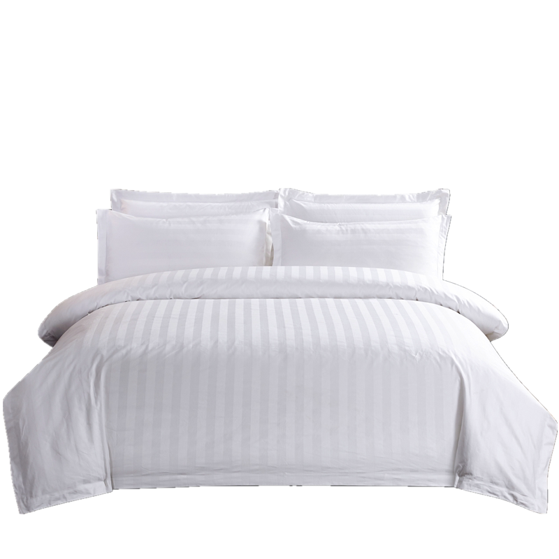 Hotel Shining 3 cm universal satin striped hotel linen bedding, pure white all-cotton Gongsatin jacquard bed set, four-piece quilt cover, bed sheet, soft and comfortable pic 5
