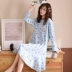 Dài tay bông áo ngủ nữ phần dài của mùa xuân và mùa thu Hàn Quốc phụ nữ mang thai lỏng lẻo sọc đồ ngủ gối XL tracksuit mùa đông váy đầm