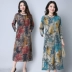 2018 mùa xuân và mùa hè Trung Quốc phong cách XL chất béo mm cotton và linen dress nữ retro in ấn linen lỏng váy dài mùa thu đầm sơ mi dài hàn quốc Váy dài