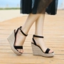 Phiên bản Hàn Quốc của sandal gót nhọn nêm hoang dã nữ mùa hè 2019 từ mới khóa đáy dày miệng cá không thấm nước đế cao - Sandal dép nữ