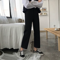 Осенние черные штаны, коллекция 2021, в корейском стиле, свободный прямой крой, стройный силуэт, эластичная талия, высокая талия