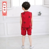 Летнее детское этническое ханьфу для мальчиков, нарукавники для раннего возраста, комплект, этнический стиль, из хлопка и льна, короткий рукав