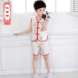 Летнее детское этническое ханьфу для мальчиков, нарукавники для раннего возраста, комплект, этнический стиль, из хлопка и льна, короткий рукав