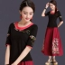 Trung quốc phong cách của phụ nữ mùa hè ăn mặc gió quốc gia áo sơ mi thêu ngắn tay T-Shirt nữ nửa tay kích thước lớn mỏng thêu áo sơ mi áo thun tay dài nữ Cộng với kích thước quần áo