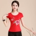 Trung quốc phong cách của phụ nữ áo sơ mi mùa hè thêu dân tộc ngắn tay t-shirt của phụ nữ cotton vòng cổ bông thêu đáy áo sơ mi áo phông ngắn tay Áo phông