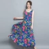 Mùa hè 2019 mới phong cách quốc gia của phụ nữ retro cotton lụa in đầm vuông nhảy lớn váy đầm - Váy dài