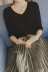 2018 Hàn Quốc phiên bản của năm điểm tay áo băng lụa t-shirt mùa thu phần mỏng Slim mỏng màu rắn V-Cổ tay áo knit đáy áo phụ nữ Đan Cardigan