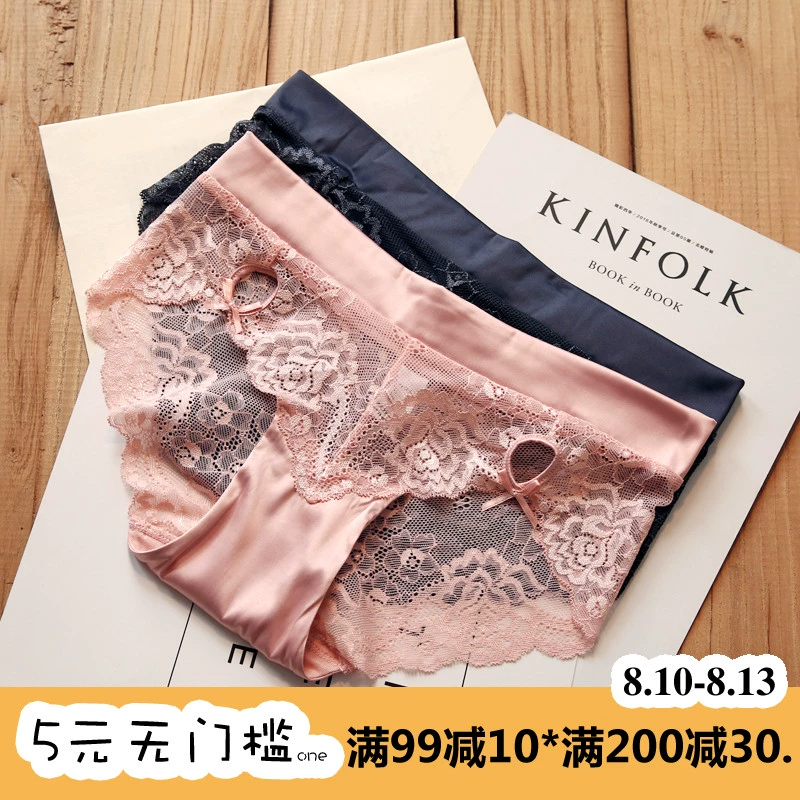 Miginola sexy ren cotton đáy quần lót nữ giữa eo trong suốt băng lụa trong suốt rỗng và liền mạch quần lót - Tam giác