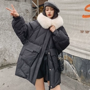 2019 phiên bản Hàn Quốc mới của con cáo lông lớn lông cổ áo BF dây rút xuống trong phần dài thời trang lỏng lẻo ấm áp dày lên - Xuống áo khoác