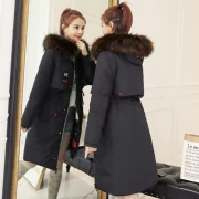 Áo bà bầu mùa đông xuống áo phiên bản Hàn Quốc phần dài của bà bầu áo khoác cotton cỡ lớn áo khoác cotton dày áo khoác tháng