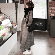 mùa đông Hàn Quốc nữ áo len phụ nữ giải phóng mặt bằng mùa và phần dài mất houndstooth phổ biến áo khoác len thủy triều - Trung bình và dài Coat