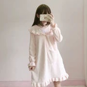Cô gái ngọt ngào bộ đồ ngủ lá sen mùa thu và mùa đông mới dễ thương màu hồng Nhật Bản sang trọng phục vụ nhà đêm