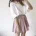 Ngắn tay nữ sinh viên lỏng lẻo Hàn Quốc ulzzang cô gái hoang dã đơn giản cổ tròn T-Shirt mỏng lá sen tay áo