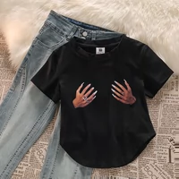 Короткая футболка с коротким рукавом, джинсы, комплект, популярно в интернете, подходит для подростков