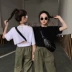 2018 mới của Hàn Quốc phiên bản của ngắn lỏng ngắn tay T-Shirt + chín điểm feet harem quần hai bộ của phụ nữ thời trang phù hợp với mùa hè đồ bộ mặc nhà cao cấp Bộ đồ