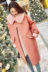 Li Yuwei tùy chỉnh mùa đông mới của Hàn Quốc phiên bản của phần dài lỏng lẻo đơn ngực màu hồng cổ áo lông thú lớn áo len lông măng tô Trung bình và dài Coat