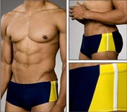 Đàn ông mới giữa eo màu xanh đậm chính tả màu vàng thời trang quần boxer quần bơi quần bơi đồ bơi quần short nhanh khô nóng - Nam bơi đầm