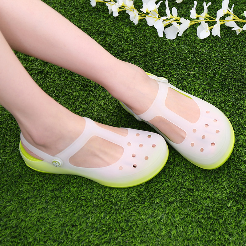 Bà dép giày lỗ lỗ mùa hè màu dày lớp vỏ thạch dép vườn giày, dép và dép giày chống trượt Baotou 
