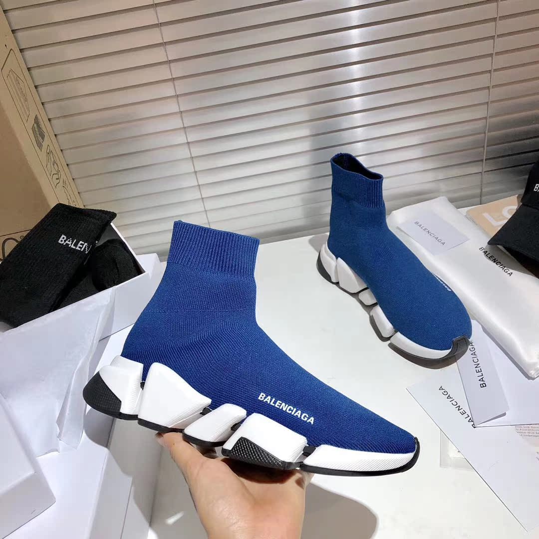 Black And White With Blue Backgroundins elastic force Socks and shoes female Paris 2021 spring Korean version Star of the same style leisure time motion men and women Couple shoes