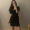 [Muzly] Hàn Quốc in tối đen ngọt lão hóa cổ áo cổ áo eo siêu hoang dã ngắn tay đầm nữ 	mẫu váy eo đẹp	