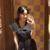 [Muzly] Hàn Quốc ins dark đen tương phản màu gỗ tai big ve áo eo dài không tay áo nữ Váy eo cao