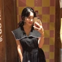 [Muzly] Hàn Quốc ins dark đen tương phản màu gỗ tai big ve áo eo dài không tay áo nữ váy suông rút eo	