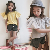 2018 mùa hè mới cô gái Hàn Quốc trẻ em lớn hoang dã 3-5-7-9 tuổi bay tay áo bông áo sơ mi áo sơ mi búp bê đồ cho bé gái