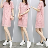 Летняя юбка, кружевное платье, коллекция 2022, в корейском стиле, оверсайз, по фигуре, короткий рукав, свободный прямой крой