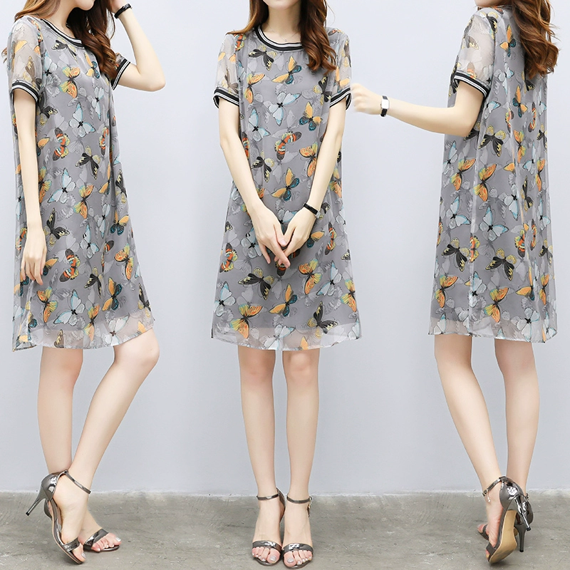 Mùa hè 2020 phụ nữ mới phiên bản Hàn Quốc của váy lỏng lẻo retro thẳng in váy voan nữ mùa hè - váy đầm