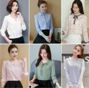 Bán buôn gian hàng cung cấp mùa xuân và mùa hè phụ nữ Hàn Quốc dài tay voan áo sơ mi nữ ren áo sơ mi hàng đầu lỏng kích thước lớn