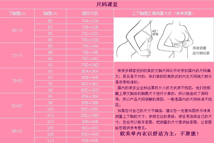 詳細    首次購買歐美文胸前,請務必重新測量淨身上下胸圍