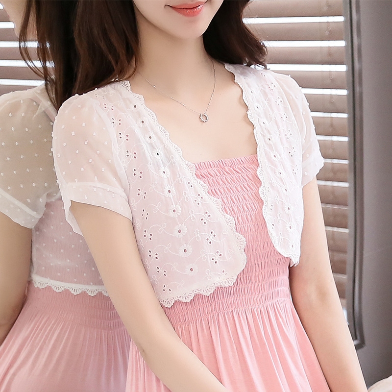 2018 mùa hè hoang dã voan ngắn khăn choàng nhỏ mỏng áo ngắn ngắn tay kem chống nắng ren cardigan nhỏ vest bên ngoài nữ