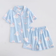 Mùa hè ngắn tay quần short của phụ nữ bông gạc đồ ngủ giản dị vài Nhật Bản cotton nam phần mỏng phục vụ nhà phù hợp với