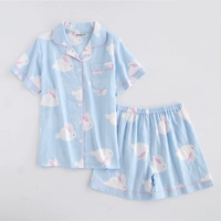 Mùa hè ngắn tay quần short của phụ nữ bông gạc đồ ngủ giản dị vài Nhật Bản cotton nam phần mỏng phục vụ nhà phù hợp với pijama nữ