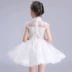 Trẻ em của váy cưới công chúa váy new trắng đứng cổ áo cô gái sinh nhật đàn piano tổ chức hiệu suất hoa cô gái pettiskirt