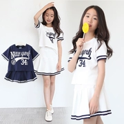 Cô gái cotton thể thao phù hợp với mùa hè phiên bản mới của Hàn Quốc quần áo trẻ em cha mẹ trẻ em lớn trẻ em giản dị váy ngắn tay quần hai mảnh - Phù hợp với trẻ em