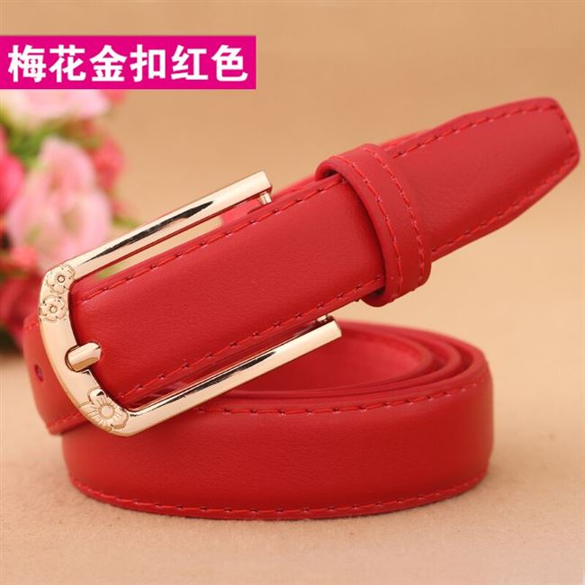 Plum Gold Button Red【 Free Admission plus hole 】 Belt female fashion Korean leisure Pin buckle belt female fine Simple and versatile Jeans Belt