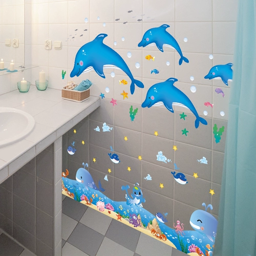 Глянцевая водостойкая мультяшная наклейка для ванной комнаты на стену, украшение для детской комнаты, самоклеющиеся наклейки