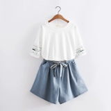 Летняя японская свежая футболка, сезон 2021, с вышивкой, оверсайз, ассиметричный крой