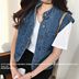 2016 mùa xuân và mùa hè phụ nữ mới của Hàn Quốc phiên bản của denim ngắn coat không tay đứng cổ áo là mỏng đơn ngực vest vest top áo nữ đẹp Áo vest