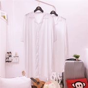 Bộ đồ ngủ trắng gợi cảm nữ mùa hè và mùa thu Hàn Quốc áo thun cotton dài tay mùa hè dài phần lụa cotton siêu mỏng - Đêm đầm