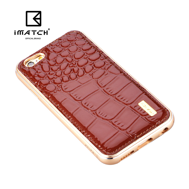 iMatch Luxury Aluminum Metal Bumper Premium Crocodile Grain Genuine Leather Back Cover Case for Apple iPhone 6S/6 & iPhone 6S