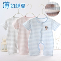 Bé ngắn tay jumpsuit mùa hè smock siêu mỏng cotton sơ sinh romper nam giới và phụ nữ bé mở mùa hè đồ ngủ áo giữ nhiệt trẻ em