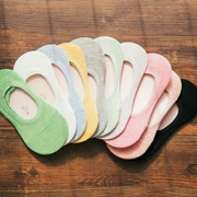 4 miếng kẹo màu Nhật Bản mô hình cơ bản silicone chống trượt vớ vô hình nữ nông miệng miệng vớ vớ cotton vớ nữ vớ - Vớ bông