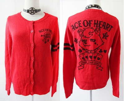 taobao agent Japan brought back to Haraju Flavor soft girl Chinese red poker cat knitwear women's sweater cardigan