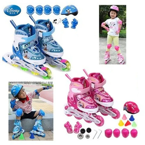 Дисней, мигающие детские роликовые коньки подходит для мужчин и женщин, комплект, «Холодное сердце», восемь патронов